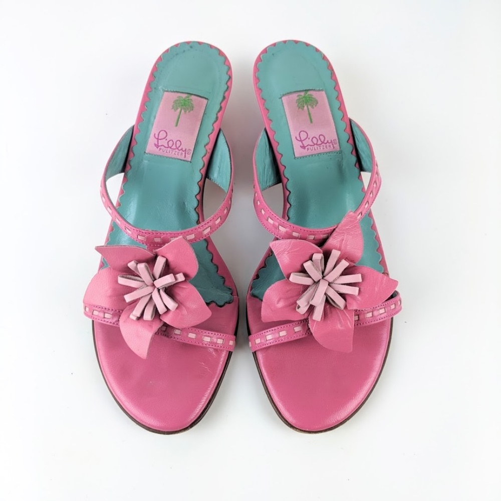 Lilly Pulitzer Pink Floral Kitten Heel Sandals 8M